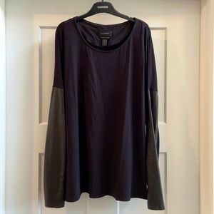 Danier black top with leather sleeves